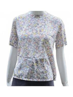 Nicola Delicate Silky Stylized Pastel Floral Back Button Shirt 2P Short Sleeve